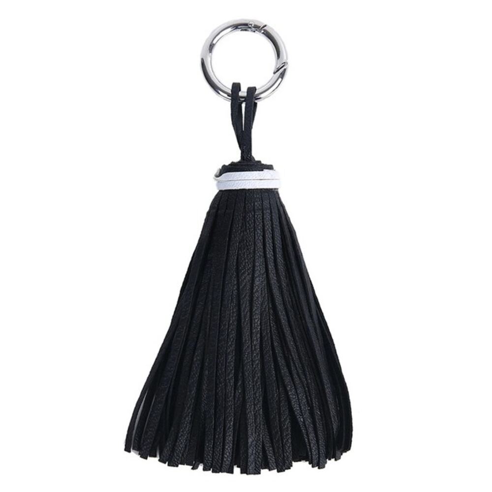 Jumbo Black with White Trim Tasseled Key Chain